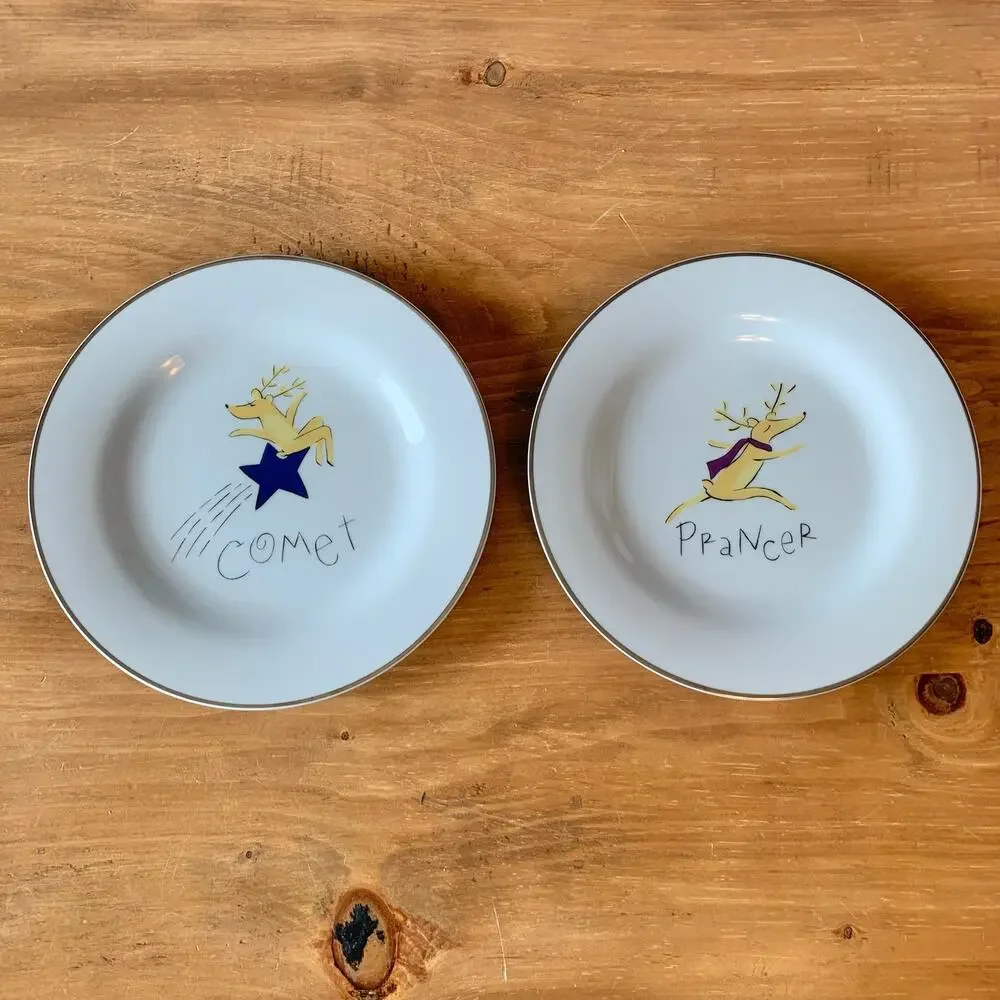 Pottery Barn Reindeer Plates Dessert Salad Plates 8.5